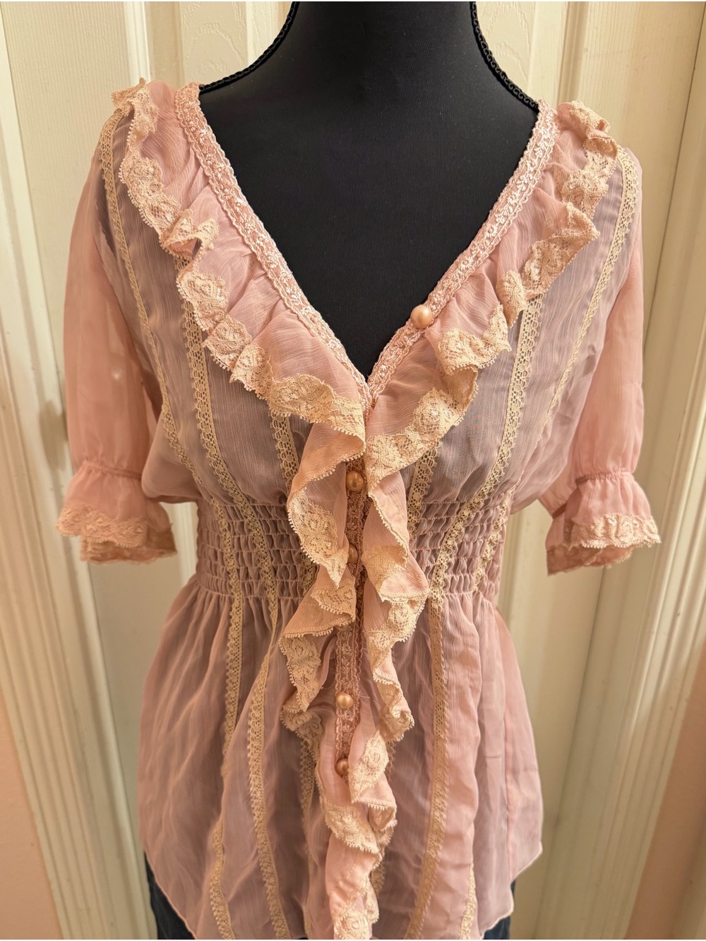 Pale Blush Sheer Ruffle Top